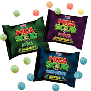 Barnetts Mega Sour Candy - 3 Pack Bundle - Raspberry | Fruits | Apple - Trendy Sweet Bags